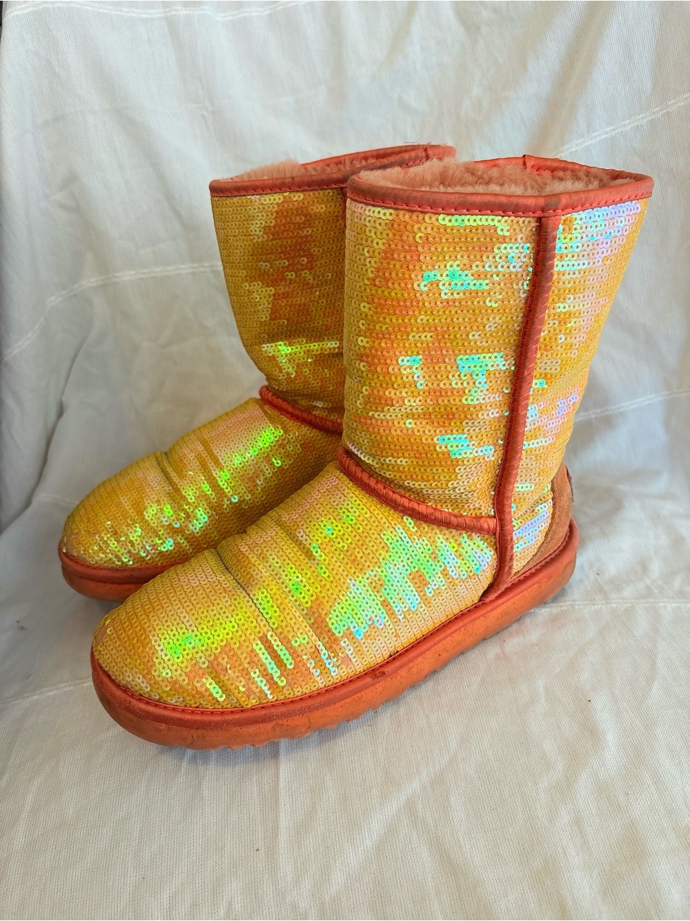 UGG Orange & Yellow Iridescent Sequin Boots